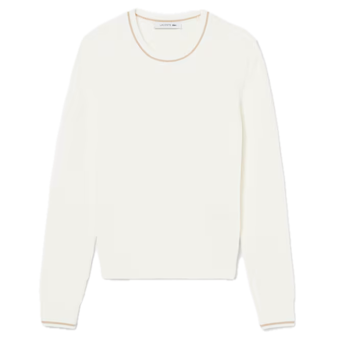 Lacoste Pull maille torsadée détails rayés Blanc
