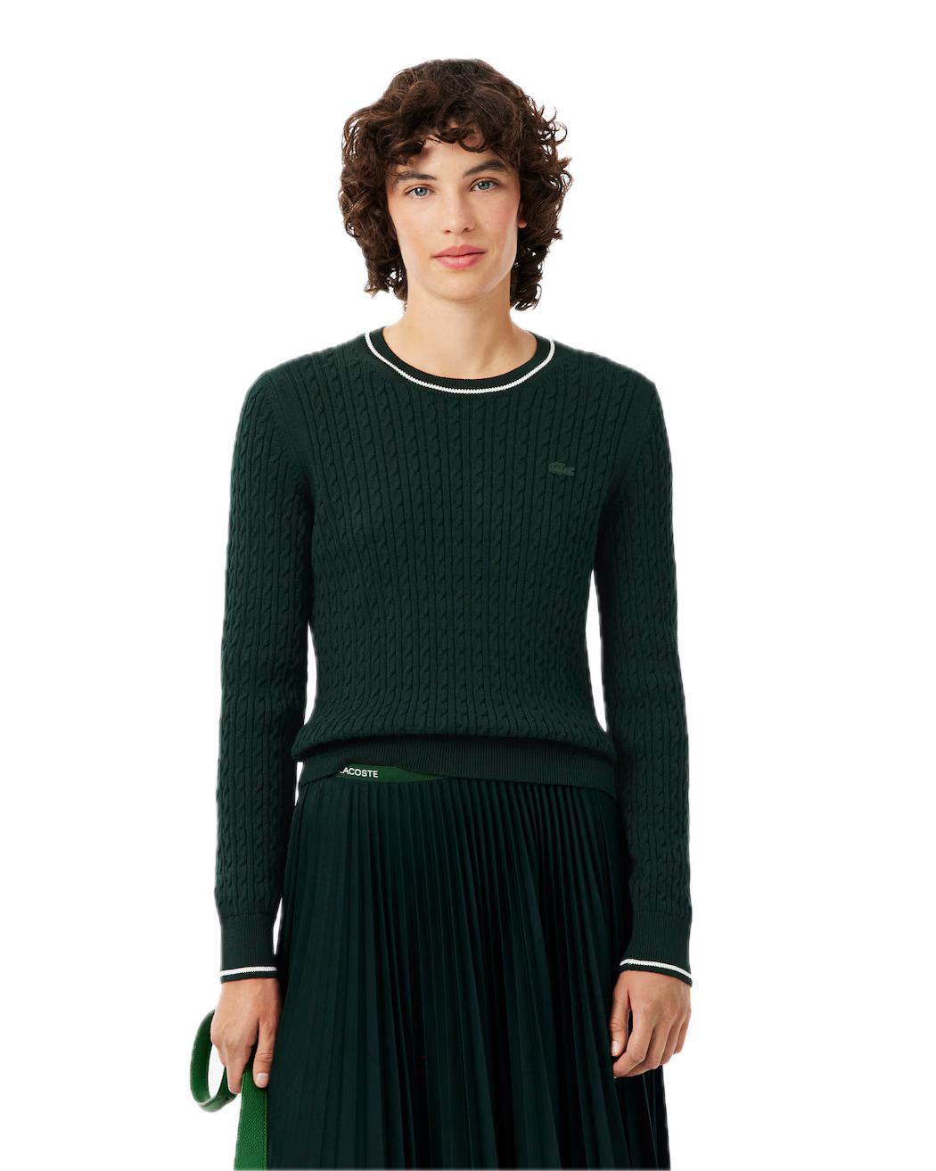 Lacoste Pull maille torsadée Femme Vert Sinople - GolfCenter.fr