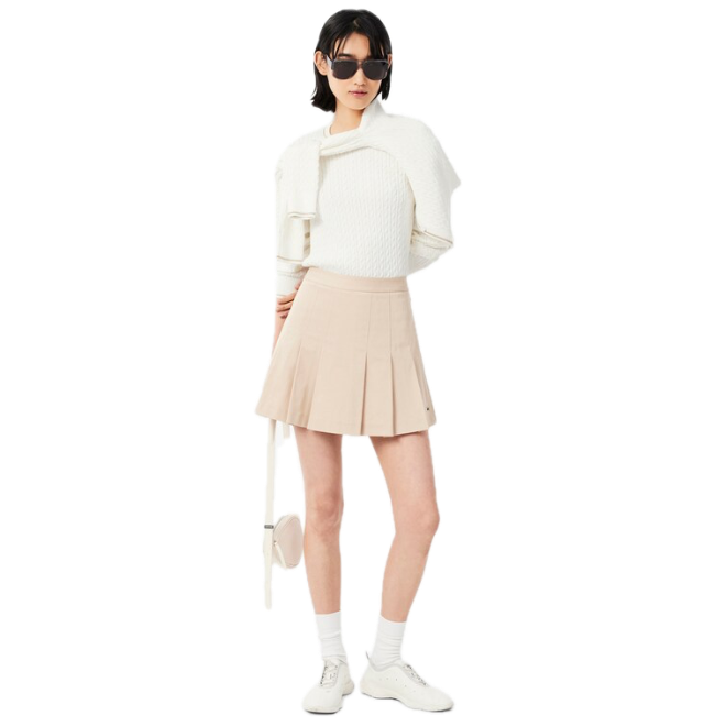 Lacoste Pull maille torsadée détails rayés Blanc