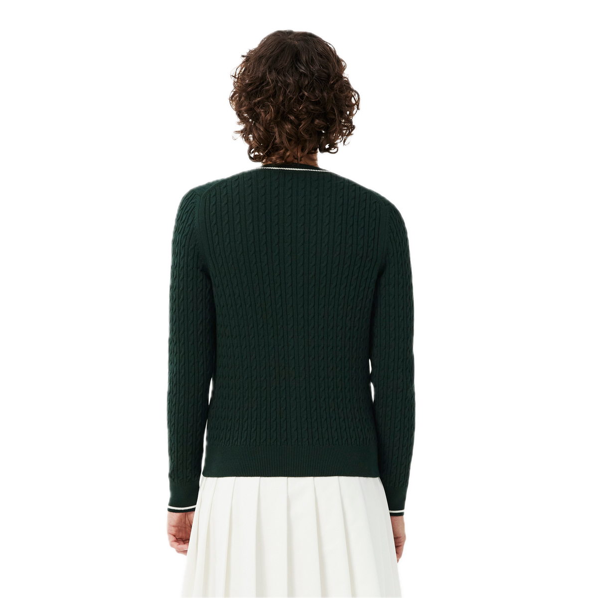Lacoste Cardigan maille torsadée rayures Vert