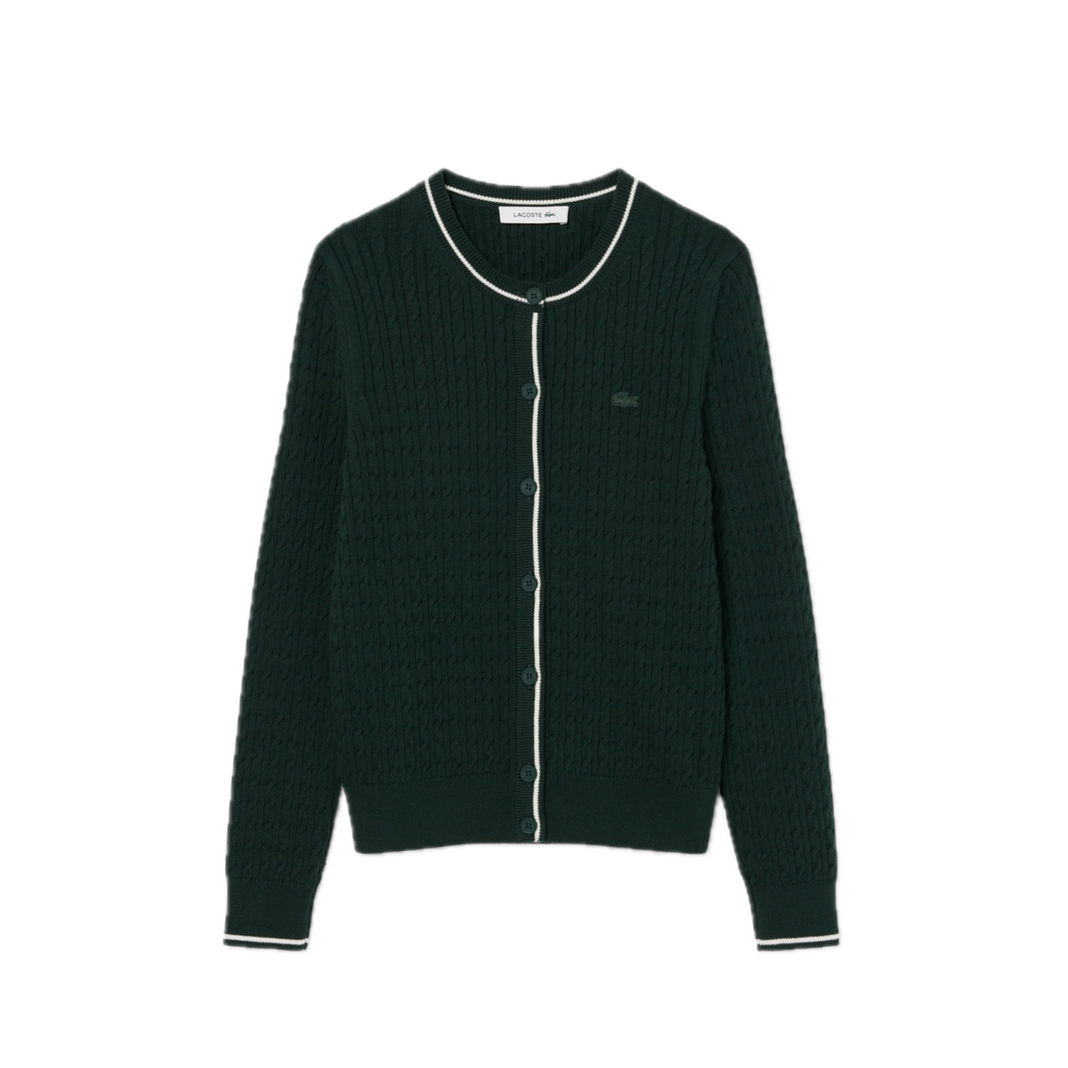 Lacoste Cardigan maille torsadée rayures Vert