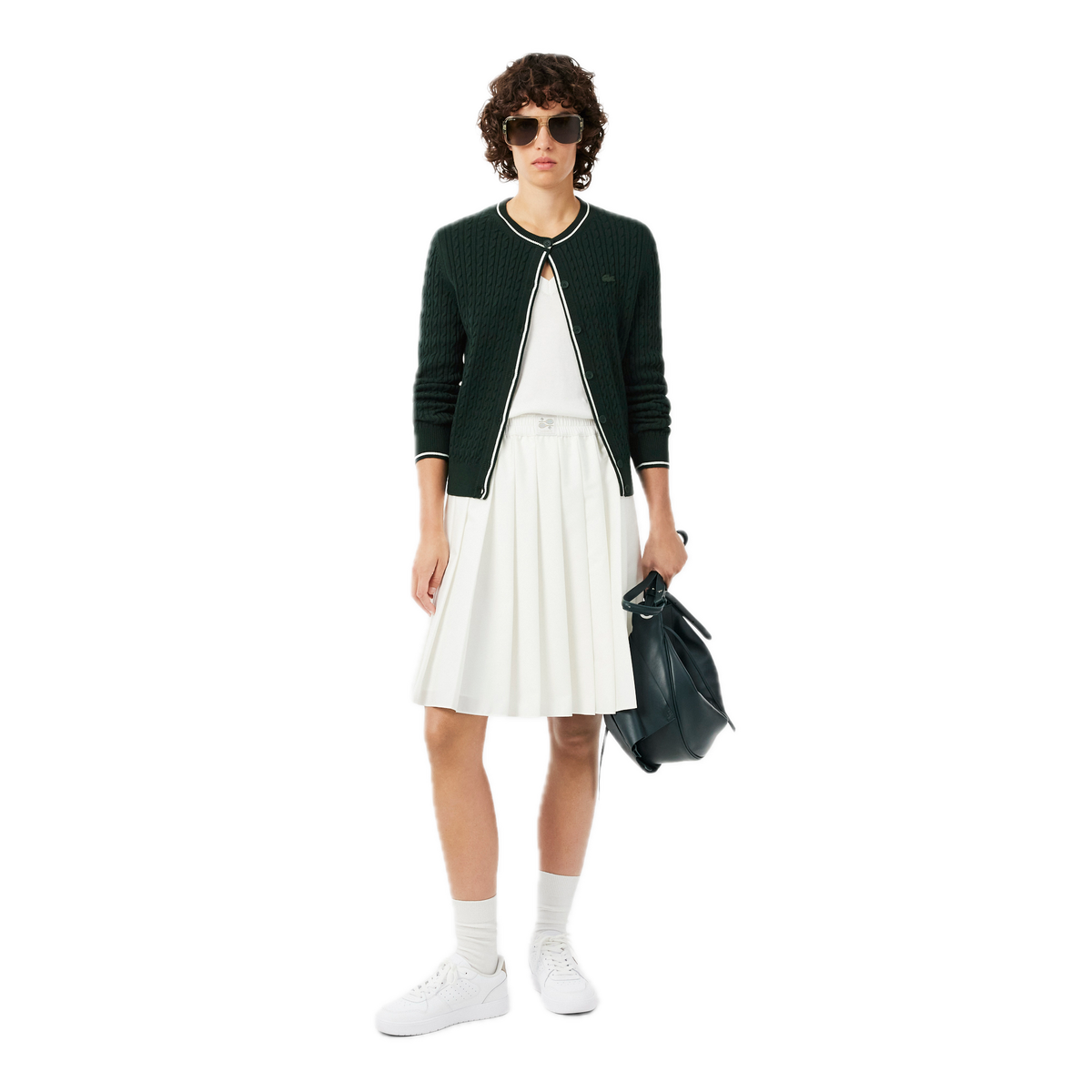 Lacoste Cardigan maille torsadée rayures Vert